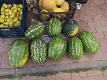 High angle view of fruits for sale at market stall