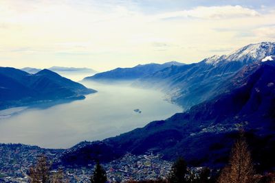 Scenic view of mountains against sky during winter