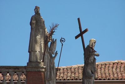 Low angle view of weather vane against clear sky