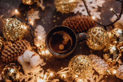 High angle view of coffee on table