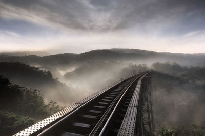 High angle view of railroad tracks against sky