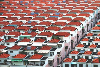 High angle view of rooftop of houses