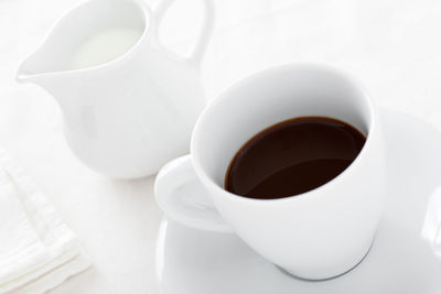 High angle view of coffee cup on table