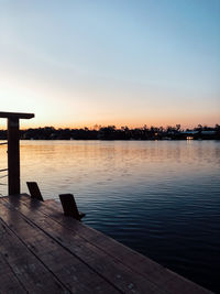 Scenic view of lake against sky during sunset