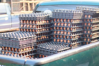 High angle view of food in crate