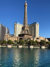 View of buildings against blue sky