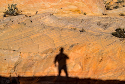 Shadow of man on rock formation