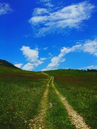 Scenic view of landscape against blue sky