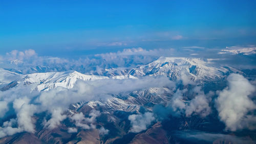 Scenic view of snowcapped mountains against sky