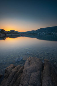 Scenic view of lake against sky during sunset