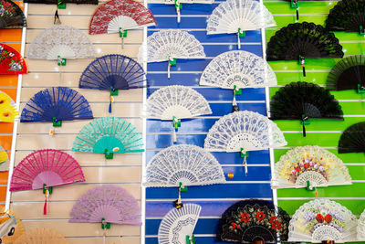 Full frame shot of multi colored umbrellas for sale at market stall