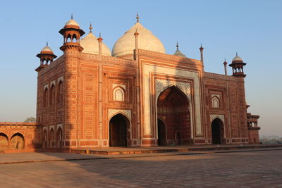 Low angle view of historic building against clear sky