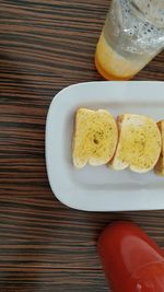 High angle view of breakfast on table