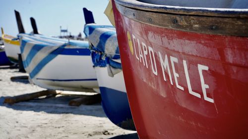 Close-up of fisherman boat at the beach 