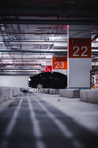 Surface level of parking lot in city