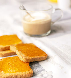 Close-up of breakfast on table