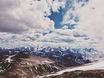 Scenic view of snowcapped mountains against sky