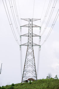 Low angle view of electricity pylon against sky