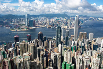 High angle view of city buildings