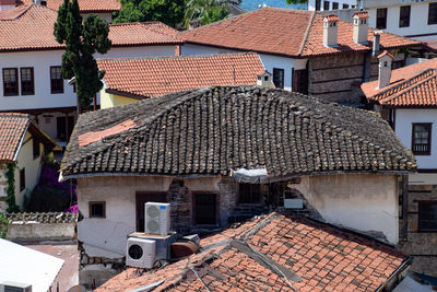 High angle view of buildings in town