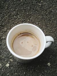 High angle view of coffee cup on table