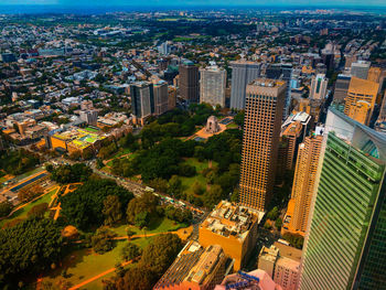 High angle view of buildings in city sydney, australia. 