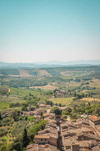 Aerial view of landscape against clear sky