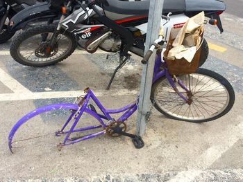 High angle view of bicycle parked