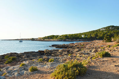 Scenic view of sea against clear sky