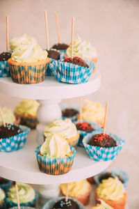 Close-up of cupcakes on table