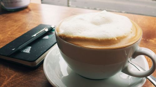 Close up of cappuccino on table