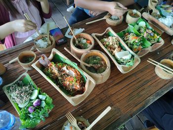 High angle view of food on table