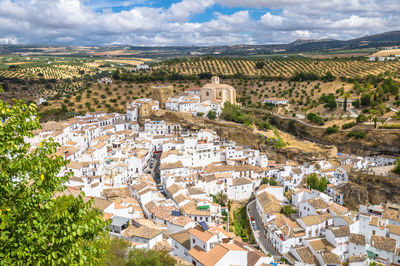 High angle view of townscape against sky