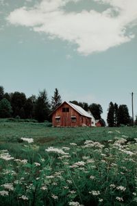 House on field against sky