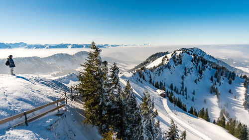 Scenic view of snow covered mountains against sky