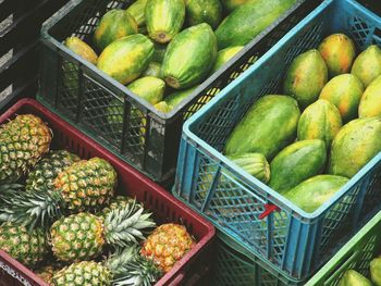High angle view of fruits for sale at market