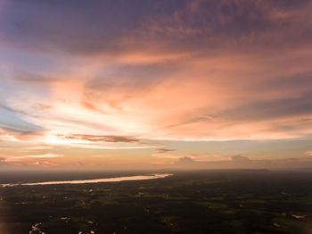 High angle view of landscape against dramatic sky