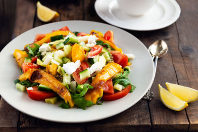 Close-up of salad served on table