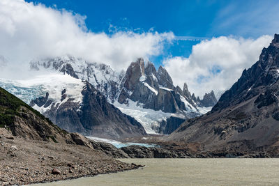 Scenic view of snowcapped mountains against sky