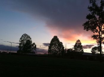 Silhouette trees against sky at sunset