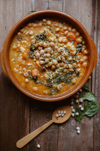 Vegan food north spain food. chickpeas with chard. potaje is a typical spanish dish.