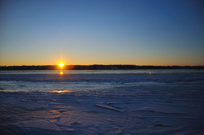 Scenic view of beach against sky during sunset
