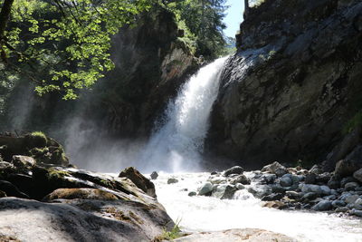 Scenic view of waterfall in forest