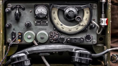 Close-up of abandoned dashboard