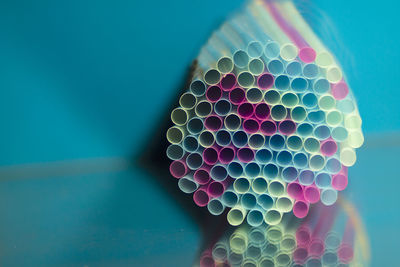Close-up of multi colored pencils on table
