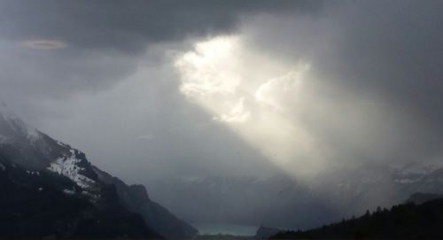 Scenic view of mountains against cloudy sky
