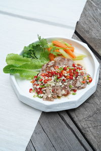 High angle view of food in bowl on table