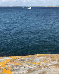 High angle view of sailboat in sea