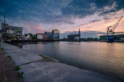 View of city at sunset