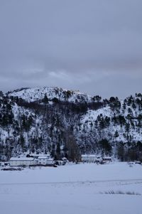 Scenic view of snow covered landscape against sky during winter in norway, rissa